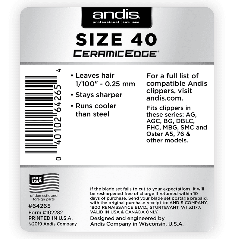 Andis CeramicEdge® Detachable Blade, Size 40 Dog Grooming Blade - Image 3