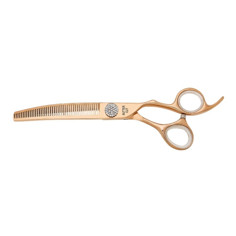 Geib Buttercut Shear Crystal Gold Cobalt 6.5" 46-Tooth Curved Blender Dog Grooming Shear - Image 1