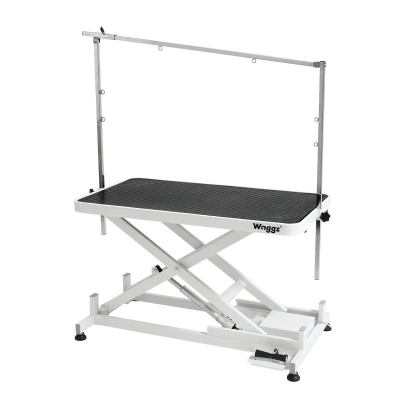 Waggz Step-Low Lite 47” Compact Electric Dog Grooming Table (White) - Image 1