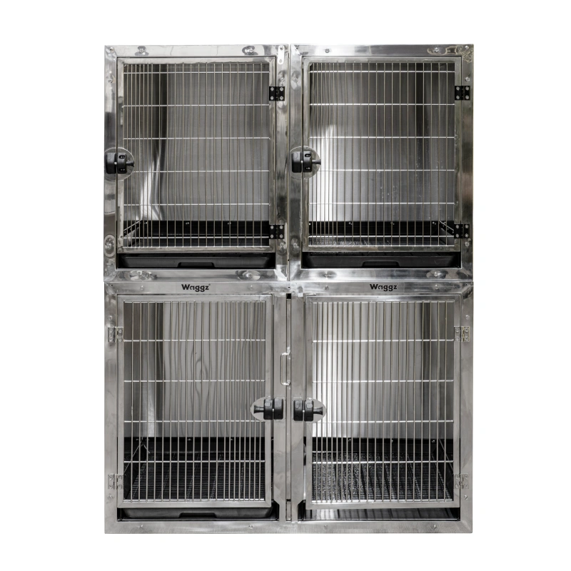 Large Cage + 2 Med Cage Waggz Mod-Stack Duo Pet Grooming Cage in 304 Stainless Steel - Image 1