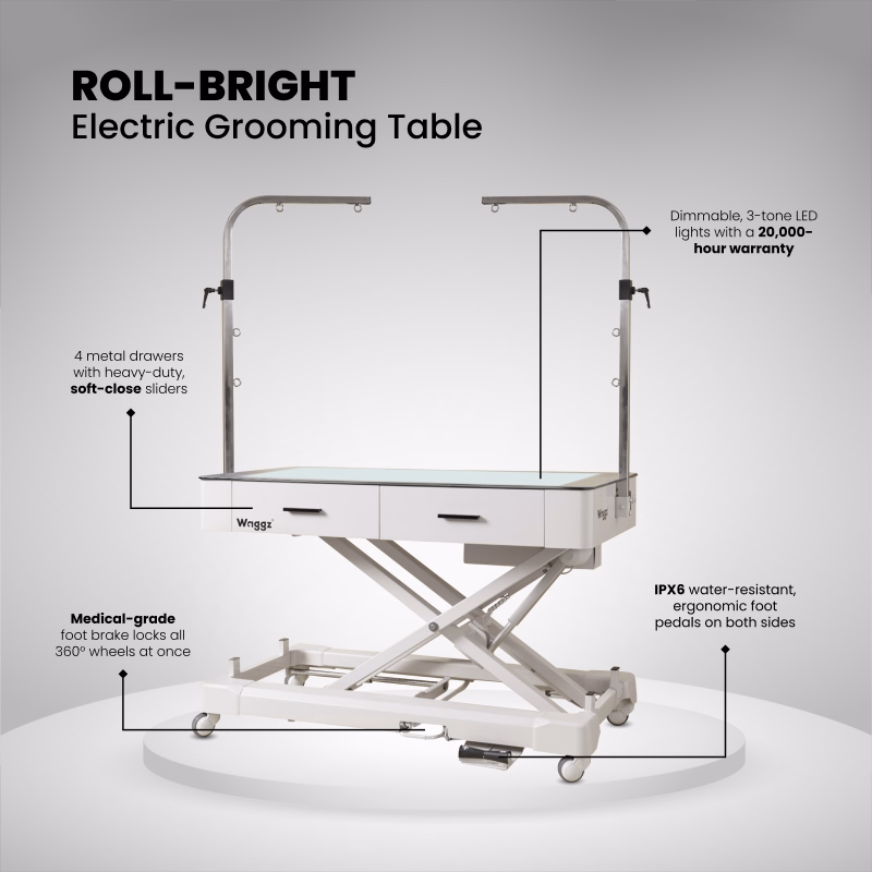 Waggz Roll-Bright LED Electric Dog Grooming Table with Drawers - Image 2