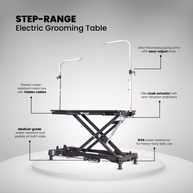 Waggz Step-Range XL 52” Electric Dog Grooming Table with Removable Tabletop (Black) - Image 2