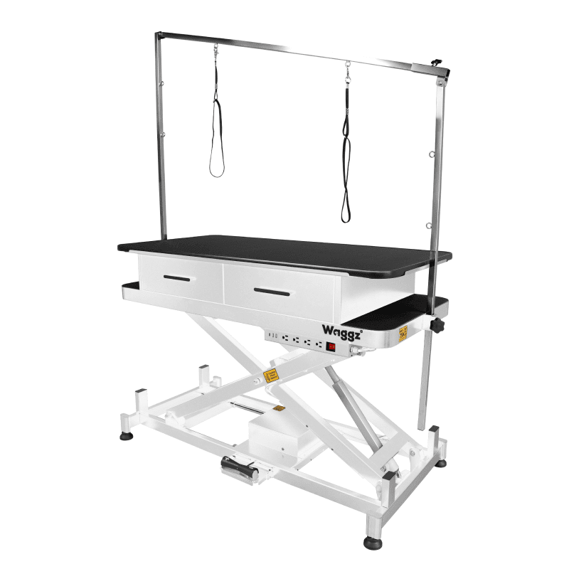WZ-808P Waggz Store-Low Lite 47” Electric Dog Grooming Table with Drawers (White) - Image 1
