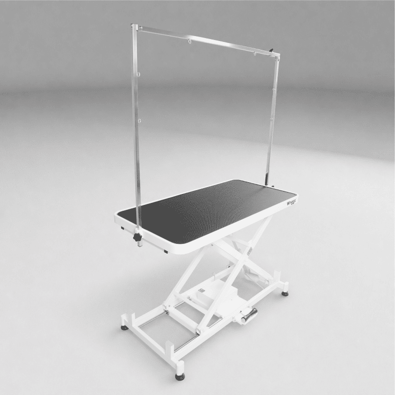 Waggz Step-Low Lite 47 inch compact electric dog grooming table in white