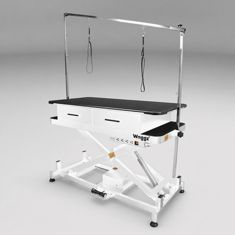 WZ-808P 1 Waggz Store-Low Lite 47” Electric Dog Grooming Table with Drawers (White) - Image 1