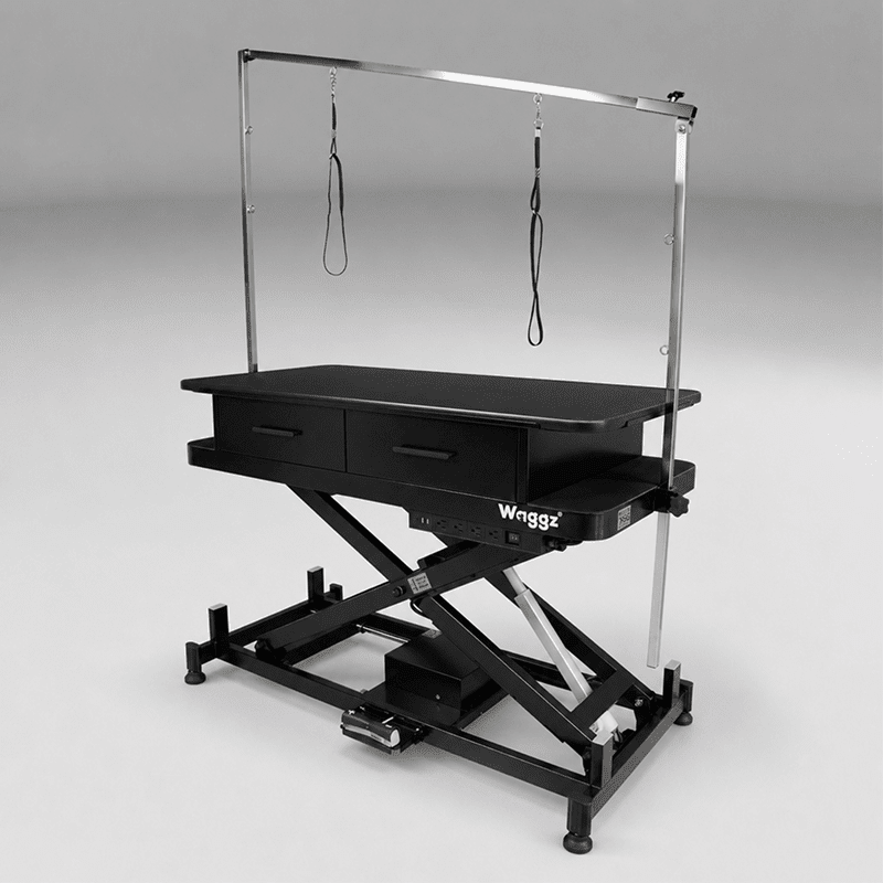 WZ-808P-BLK 1 Waggz Store-Low Lite 47” Electric Dog Grooming Table with Drawers (Black) - Image 1