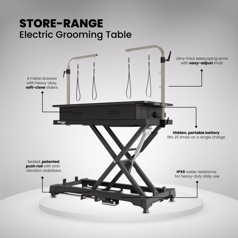 Waggz Store-Range XL 52” Electric Dog Grooming Table with Drawers & Power Outlets (Black) - Image 2