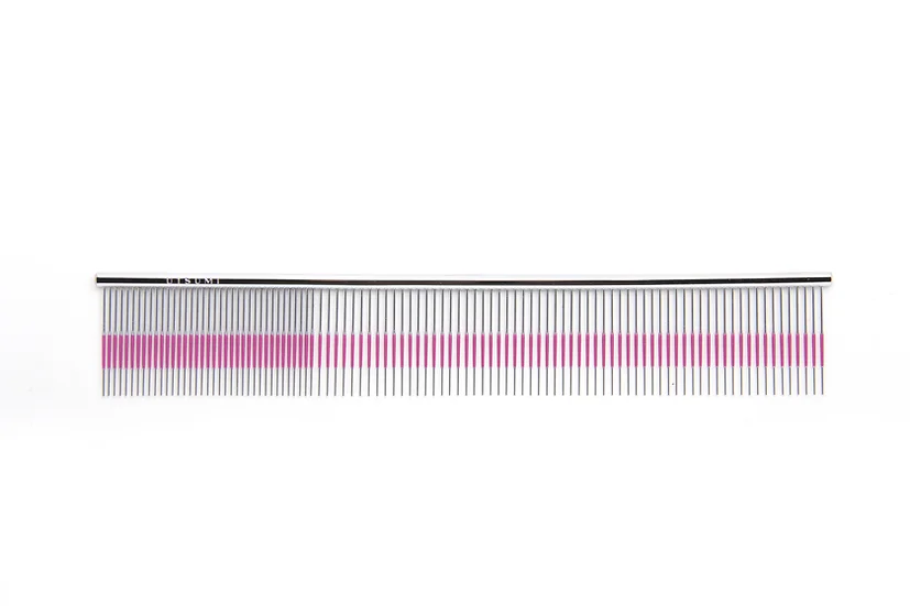 Utsumi 9 Wide Quarter Pink Line Comb Dog Grooming Comb - Image 1